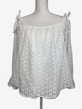 Express White Eyelet Off Shoulder Blouse XL Boho Peasant Top Lace Festival UGC